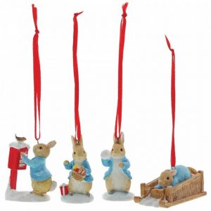 Peter Rabbit Set of 4 Christmas Hanging Ornaments