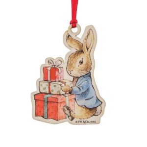 Peter Rabbit With Presents Wooden Hanging Ornament