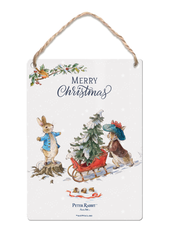 The Original Metal Sign Co – Peter Rabbit & Sledge Christmas Dangler