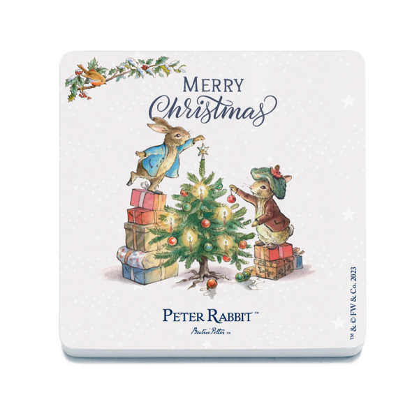 The Original Metal Sign Co – Peter Rabbit & Benjamin Bunny Christmas Coaster