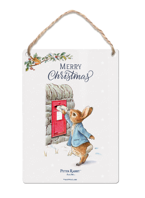 The Original Metal Sign Co – Peter Rabbit Posting a Letter Christmas Dangler