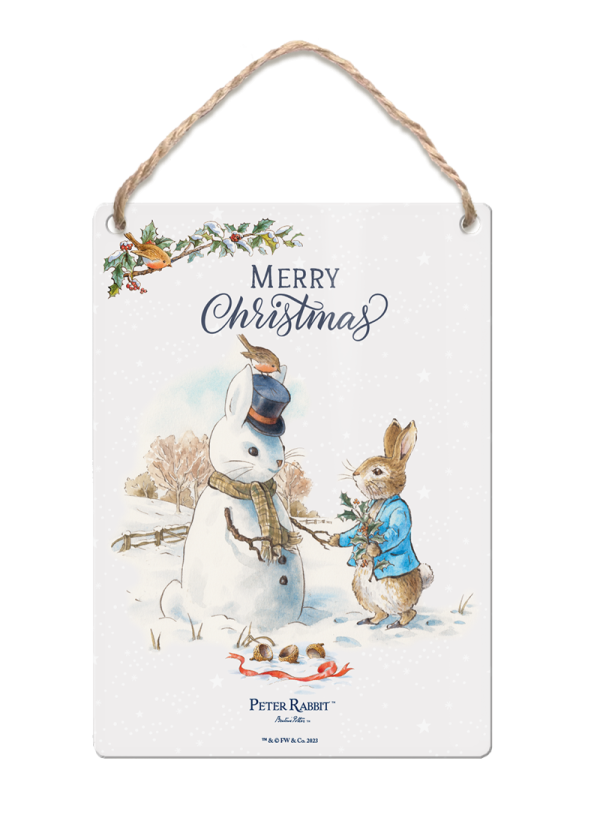 The Original Metal Sign Co – Peter Rabbit Posting a Letter Christmas Dangler