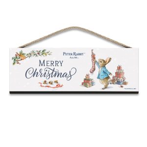 The Original Metal Sign Co – Peter Rabbit Merry Christmas Wooden Sign