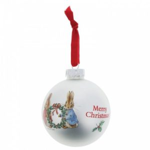 Peter Rabbit and Flopsy Holding Holly Wreath Bauble